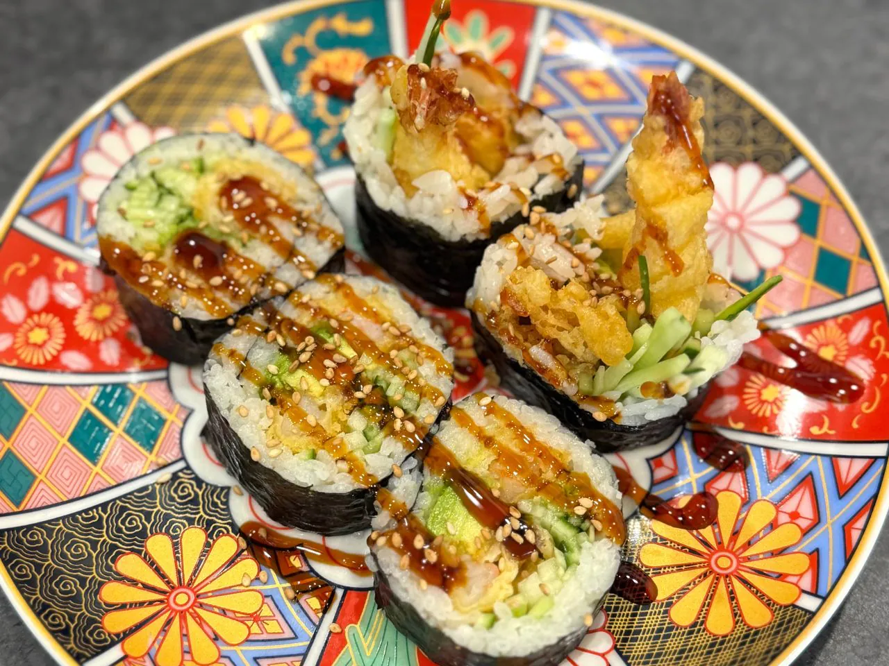 Shrimp tempura maki with cucumber, avocado and sesame seeds at The Shoya, a Japanese Restaurant in Pleasant Hill